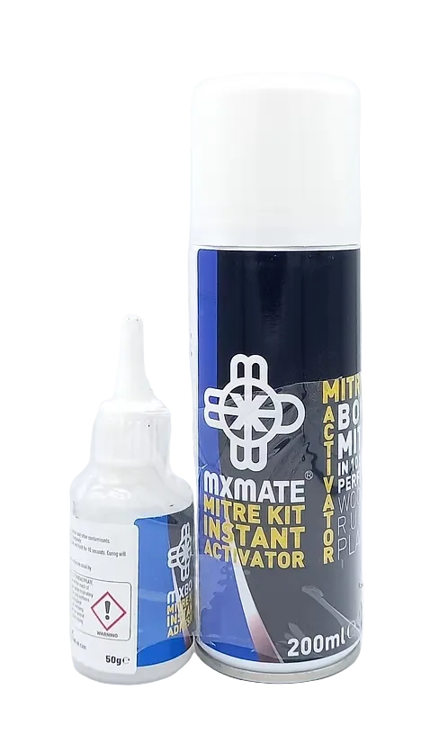 The Cartel MxMate Mitre Bond Kit is a professional-grade, two-part rapid bonding system designed to deliver high-strength joints in seconds. Combining a high-viscosity cyanoacrylate adhesive with a fast-acting aerosol activator, this kit eliminates the need for mechanical fasteners, curing completely in just 10 seconds. Perfect for profile mitres, trim assembly, and multi-material industrial bonding